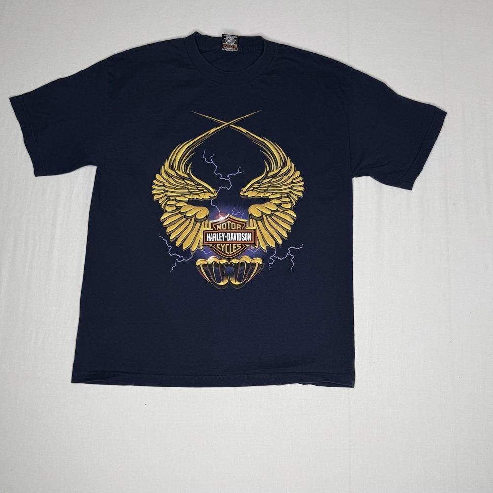 HARLEY‎ DAVIDSON T Shirt Black Mens Large Lightning Wings Y2K Pacific Honolulu